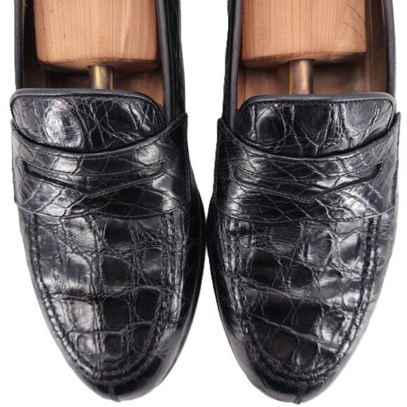 Salvatore Ferragamo Exotic Black Crocodile Dress Shoes Men 11 Penny Loafer Italy - Picture 2 of 11